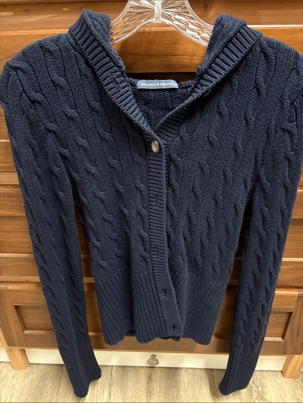 Brandy Melville NWOT Navy Cable-Knit Hooded Cardigan